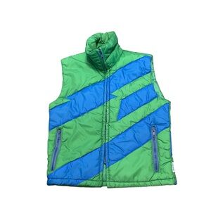 Liberty Bell Vintage 80s Boy Green Blue Puffer Vest Lightning Bolt Size 14 Nylon